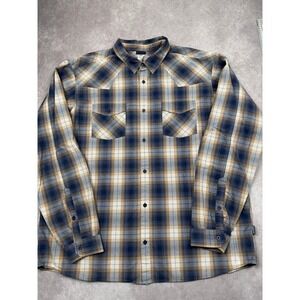Patagonia Cotton Plaid Blue Brown Button‎ Long Sleeve Shirt Men XXL Outdoor Camp
